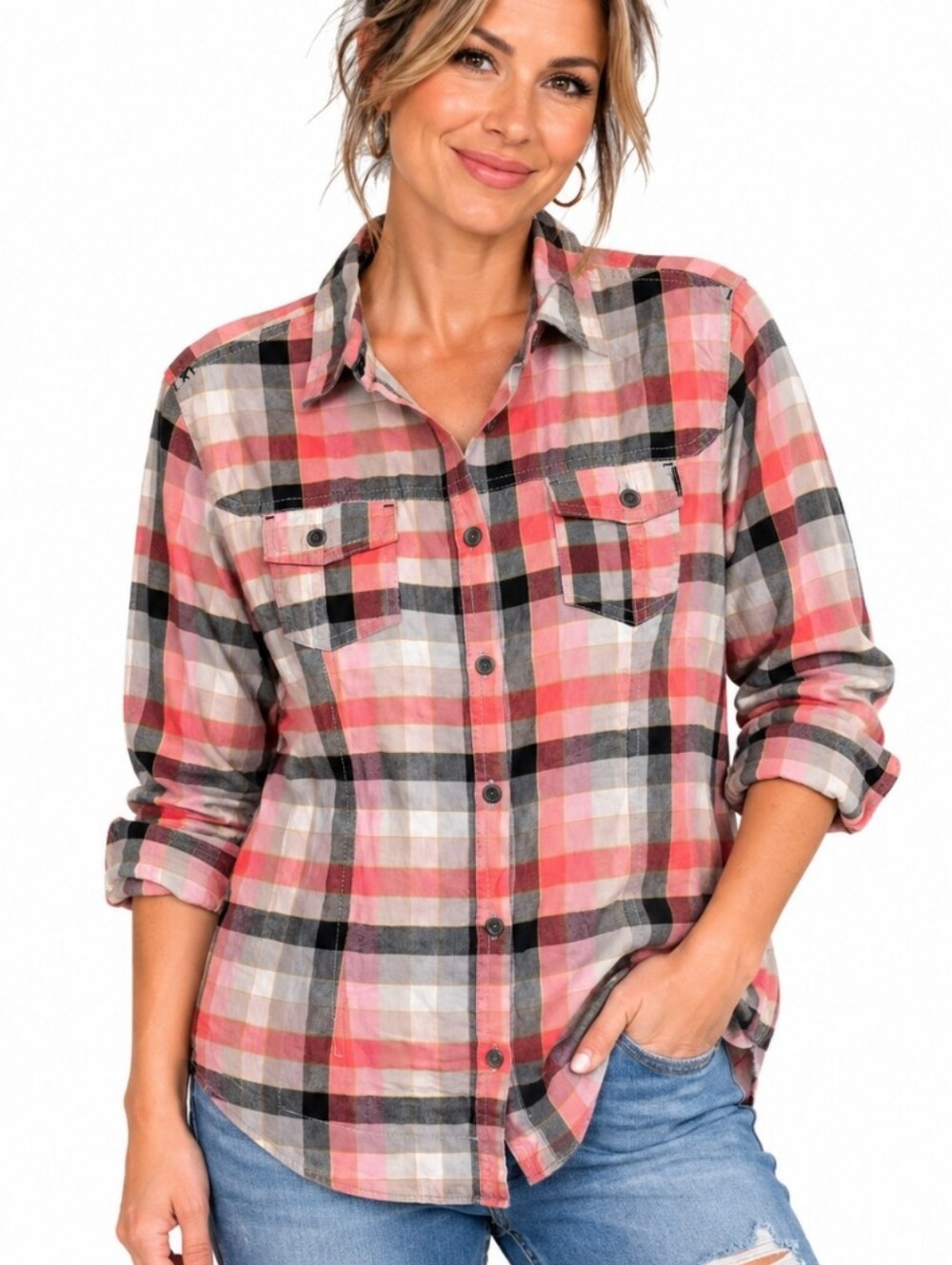 Comfort Outfitters Plaid Button Front Shirt XL